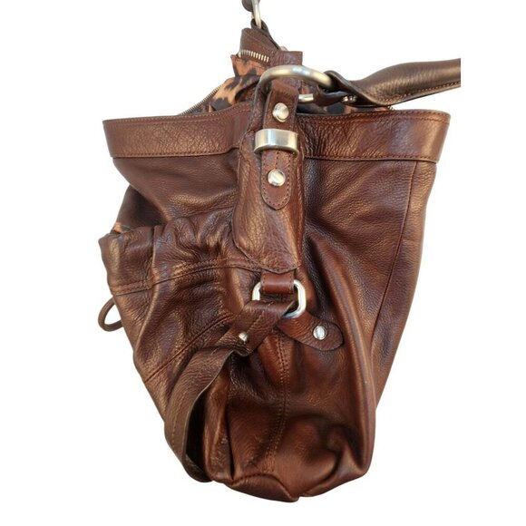 B. Makowsky Brown Genuine Leather Shoulder Bag With Leopard Print Lining & Multi - Picture 4 of 10